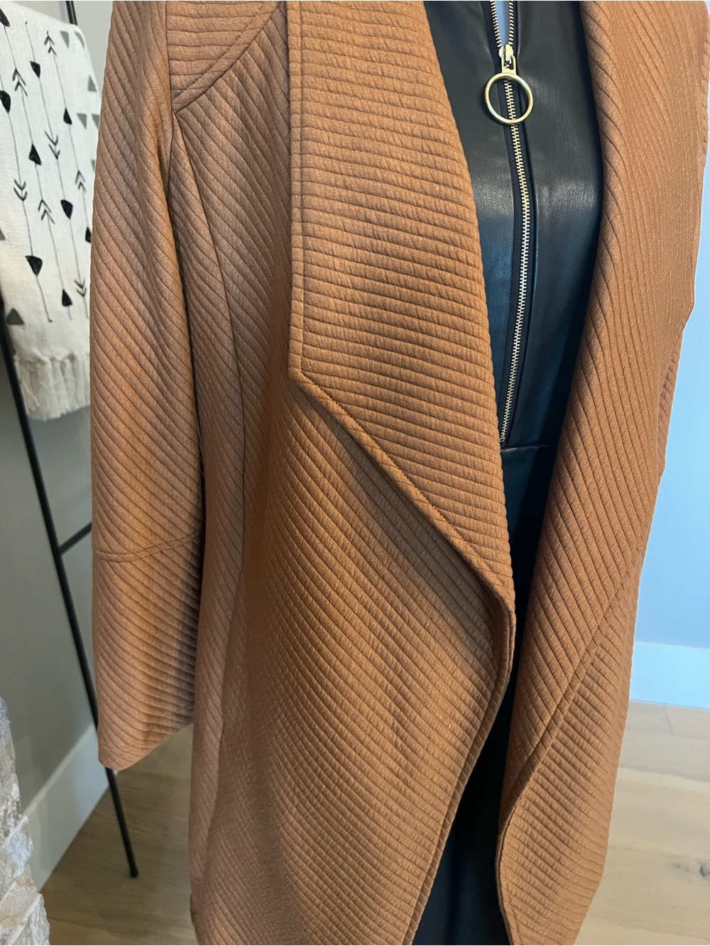 Textured Open Front Coatigan in Rich Caramel - Picture 5 of 7